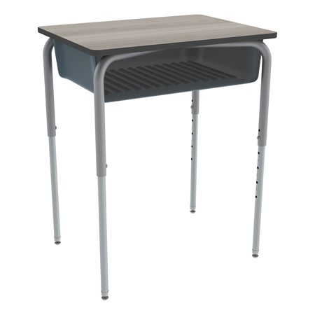 Structure Series Open Front School Desk w/ Charcoal Book Box &amp; Silver Mist Frame - Gray Elm Top