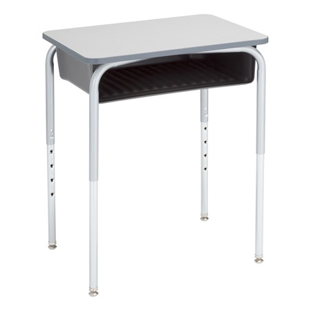 Structure Series Open Front School Desk w/ Graphite Book Box &amp; Silver Mist Frame - Gray Top
