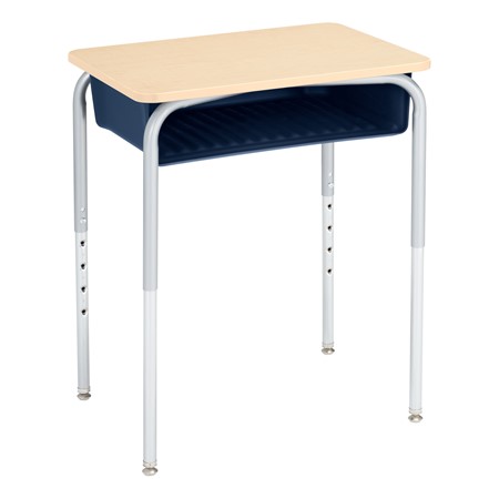 Structure Series Open Front School Desk w/ Navy Book Box &amp; Silver Mist Frame - Maple Top