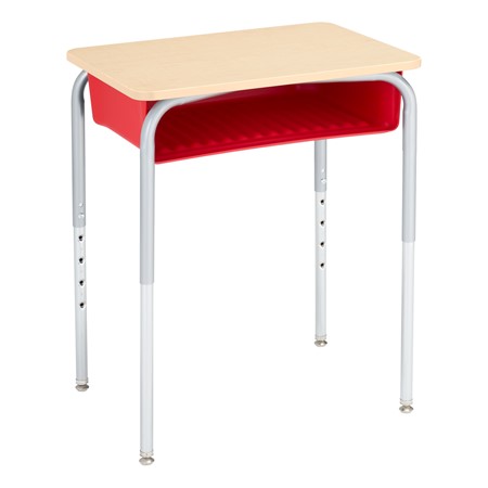 Structure Series Open Front School Desk w/ Red Book Box &amp; Silver Mist Frame - Maple Top