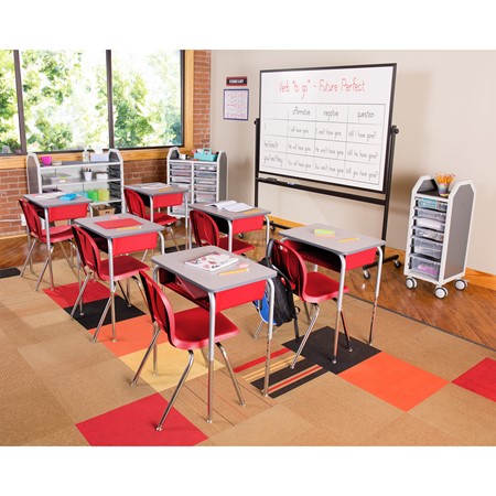 Structure Series Open Front School Desk w/ Red Book Box &amp; Silver Mist Frame - Gray Top