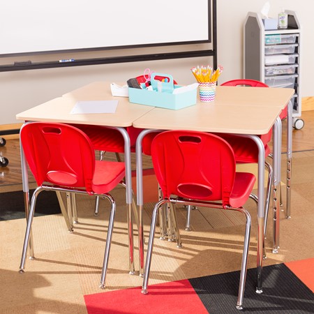 Structure Series Open Front School Desk w/ Red Book Box &amp; Silver Mist Frame - Maple Top