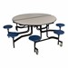 Round Mobile Stool Cafeteria Table w/ Plywood Core & Powder-Coat Frame (60" Diameter) - Gray w/ Navy Stools