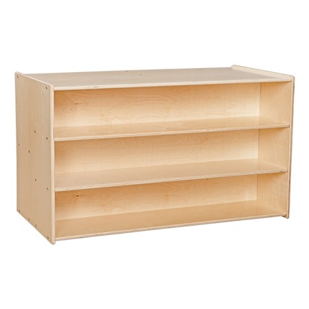 12-Tray Double Wooden Mobile Storage Unit - Unassembled &amp; w/ Colorful Trays - Back