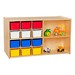 12-Tray Double Wooden Mobile Storage Unit - Unassembled & w/ Colorful Trays - Front - Accessories not included