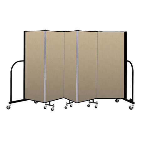 5' H Vinyl Freestanding Portable Partition - 5 Panels (9' 5" L) - Sandalwood