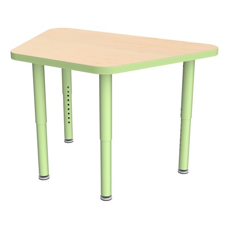 Shapes Accent Series Trapezoid Collaborative Table w/ Glides - Maple Top w/ Green Apple Legs