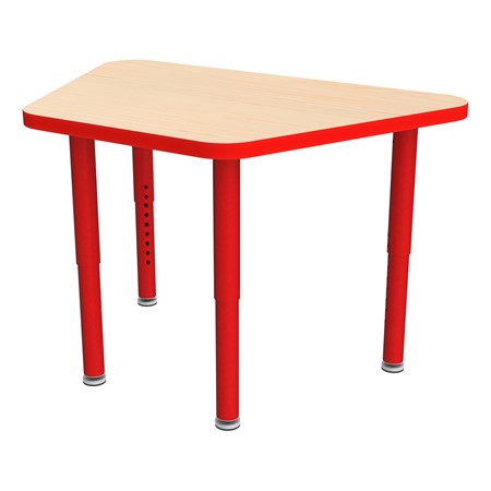 Shapes Accent Series Trapezoid Collaborative Table w/ Glides - Maple Top w/ Red Legs